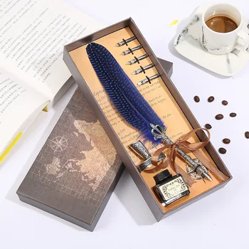 

2020 Creative Personality Feather Pen Retro Dip Pen Thanksgiving Gift Set Business Gift