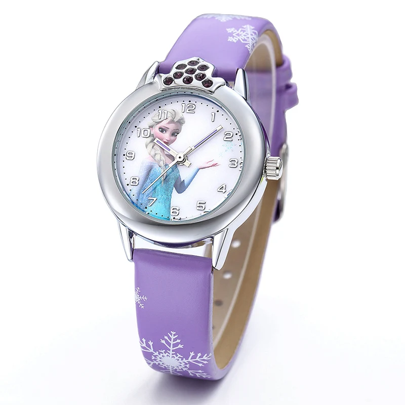 Girl A Purple Новые детские часы с героями мультфильмов, детские часы принцессы для девочек, кварцевые часы с человеком-пауком для мальчиков и студентов, модные кожаные Наручные часы - Цвет: Girl A Purple