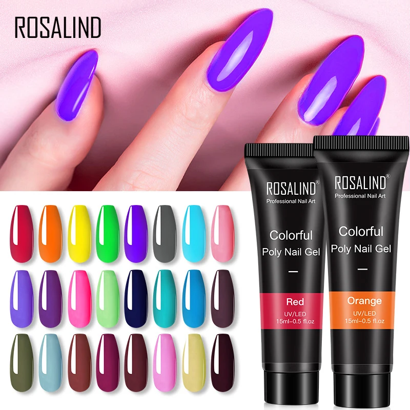 Цветной полигель лак для ногтей ROSALIND наращивания дизайна красочный строительный