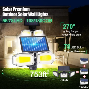 

56/78LED Solar Wall Light PIR Motion Sensor Solar Light 3 Mode Rotatable Street Lamp Waterproof Deformation Outdoor Lamp