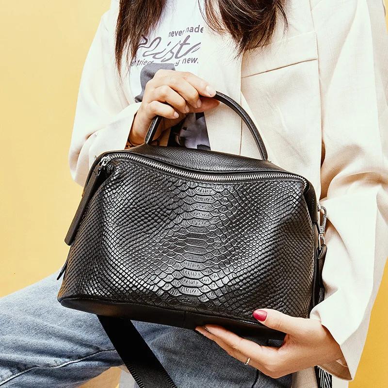 Классическая черная женская брендовая сумка из 100% натуральной кожи с