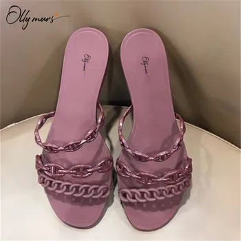 

OllyMurs Fashion Style Black Blue Full PVC Summer Shoes Woman Slippers Open Toe Women Flat with Shoes Slippers Beach Shoes Woman