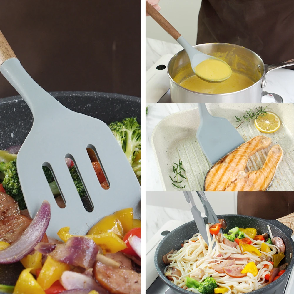 Leeseph силиконовая кухонная утварь набор кухонной утвари натуральные деревянные