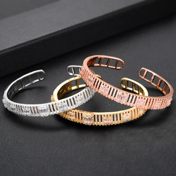 

GODKI Jimbora 3 Colors Hot Open Bangle Ring Set Jewelry Set For Women Wedding Cubic Zircon Crystal CZ aretes de mujer modernos