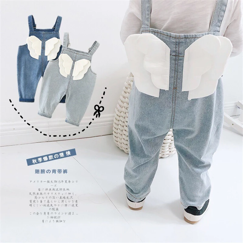 

2019 Fall Baby Boys Girls Wing Overall Toddler Baby Denim Jumpsuit For Boy Girl Kids Overalls Child Cute Dungarees Japen Style