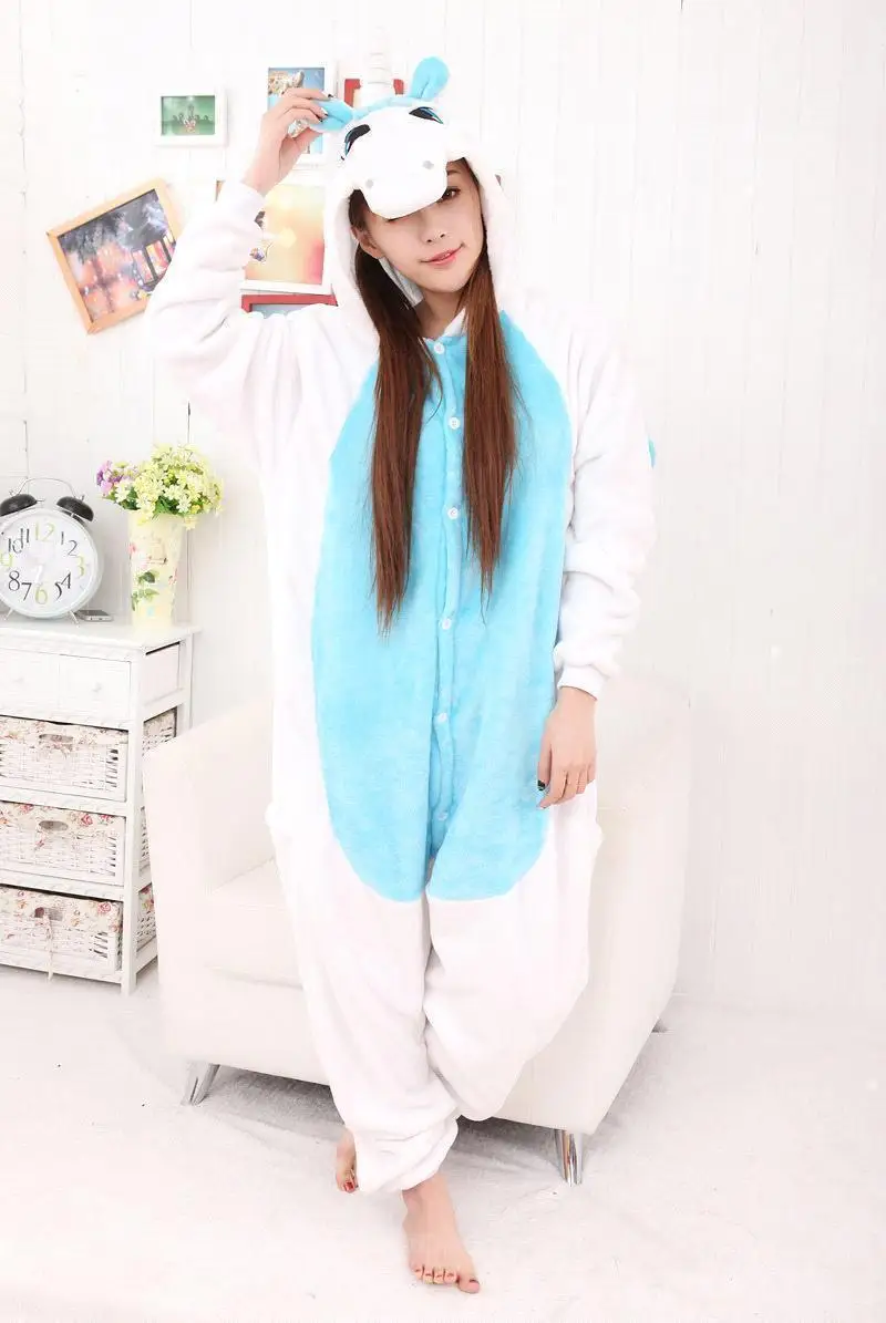 Пижама с единорогом для взрослых; зимняя теплая Пижама; женская пижама-комбинезон; Пижама с единорогом; ночная рубашка; Комбинезоны для взрослых - Цвет: blue unicorn
