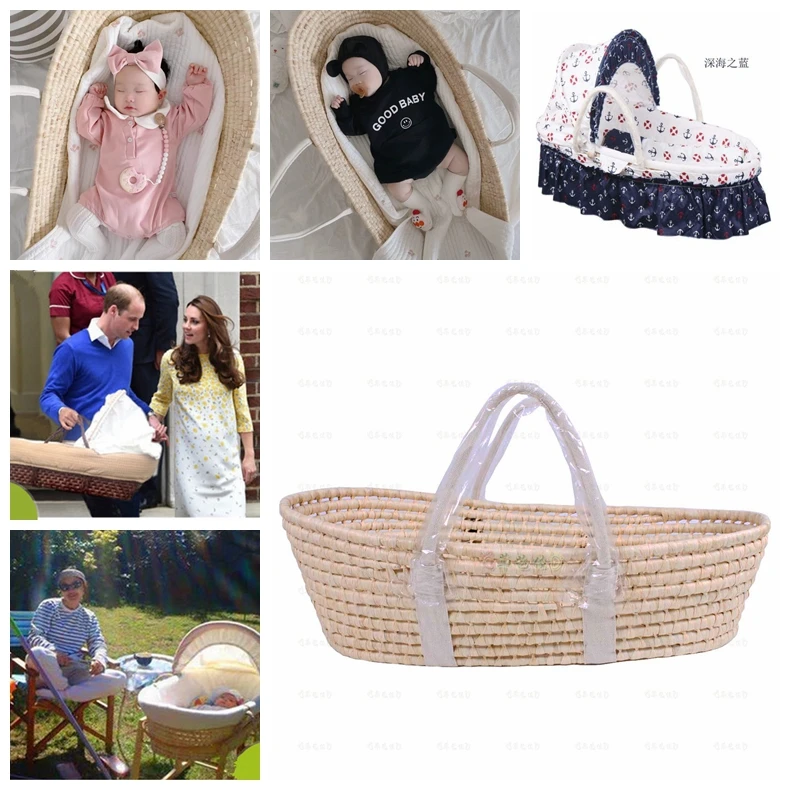 

Плетеная соломенная корзина для новорожденных, переносная корзина для сна в синей кукурузной лузге, реквизит для фотосъемки новорожденных