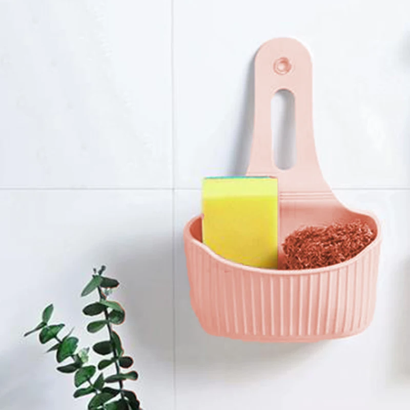 Kitchen Hanging Basket Sink Sponge Drain Holder Bathroom Storage Rack Organizer PVC 23*16cm basket strong suction
