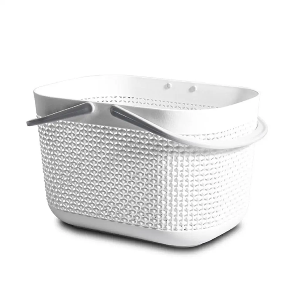 Portable Storage Basket Divided Bin With Handle Rattan Bucket Plastic PP Plastic Storage Box Home Organizer - Color: White