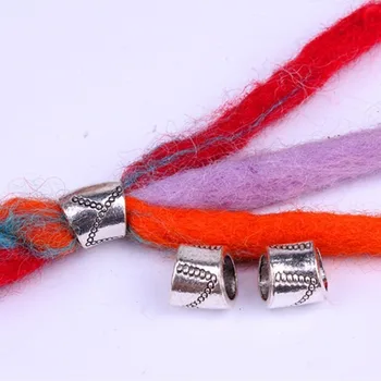 

5 Pcs Antique Silver Hair Braid Dread Dreadlock Beads Rings Tube Approx 7-10mm Inner Hole Retro Large Hole Alloy Beads Jewelry