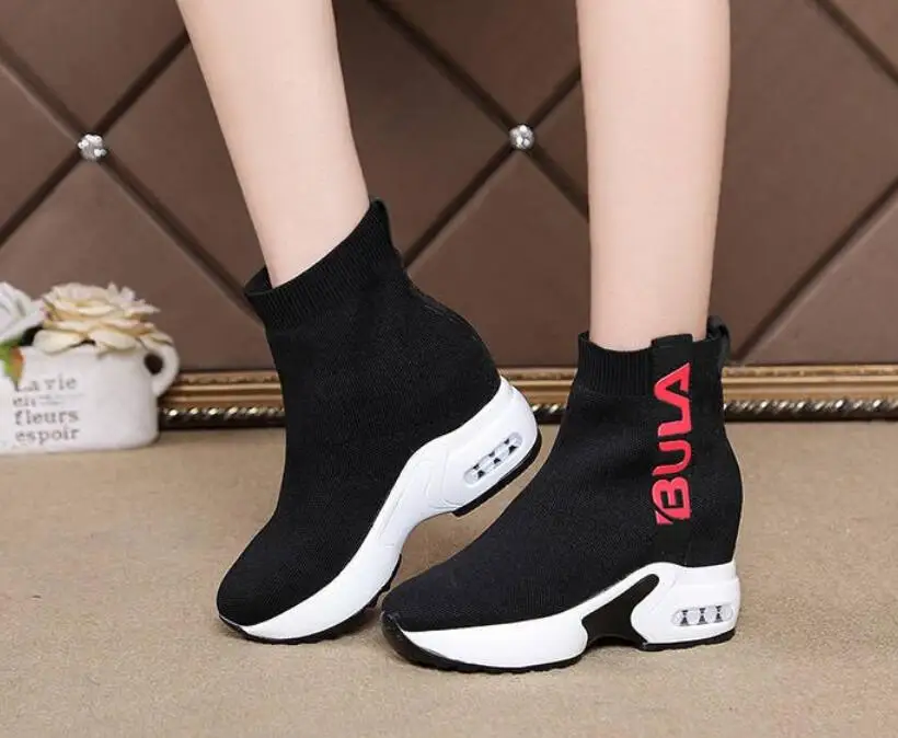 Дышащие носки из эластичной ткани уличная женская обувь на платформе эластичные теннисные кроссовки Feminino повседневная женская обувь W6