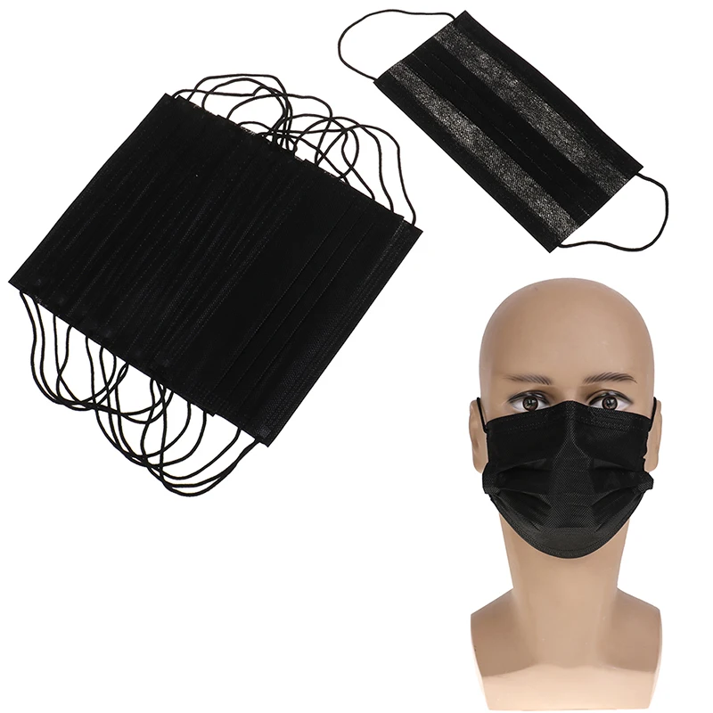 Маска для рта одноразовая черная хлопковая маска для лица медицинская маска противопылевая маска 3 фильтра Ушная петля активированный карбюратор Hypoallerge 10 шт