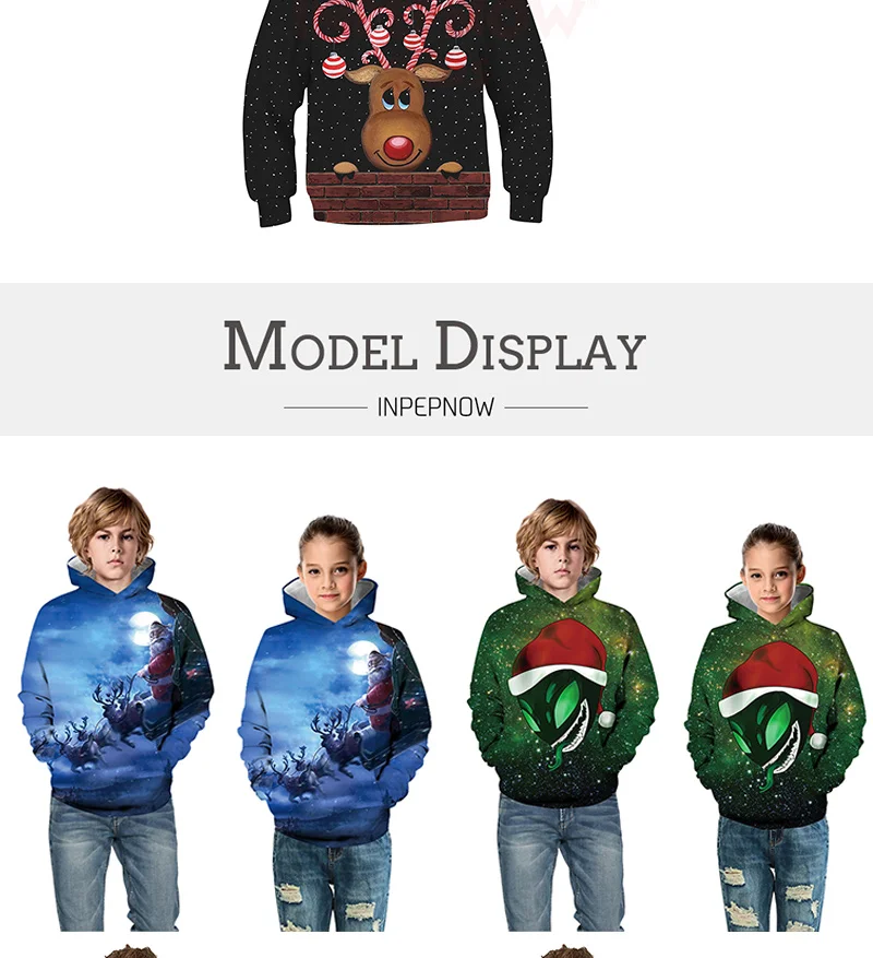 Рождественский детский свитер с объемным принтом для девочек, толстовка Modis, детские толстовки с капюшоном из полиэстера, одежда с длинными рукавами для маленьких мальчиков, Poleron