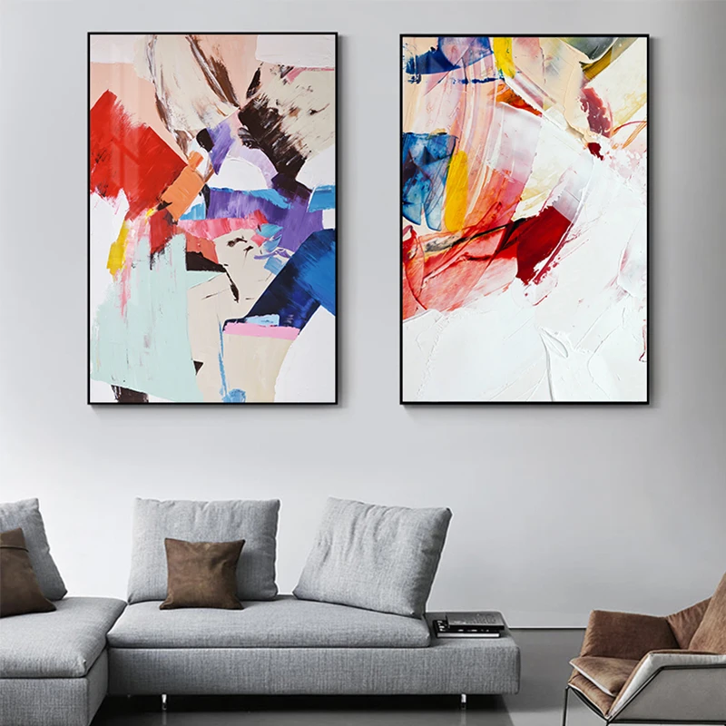 Abstract Warm Color Canvas Painting Red Blue Posters High Quality Prints Wall Art Pictures for Living Room Fashion Nordic Decor | Дом и сад