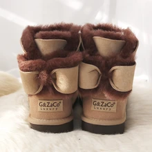 G& ZaCo/роскошные зимние ботинки из овечьей кожи; теплые короткие ботинки на меху из натуральной кожи; очаровательная женская зимняя обувь с бантом
