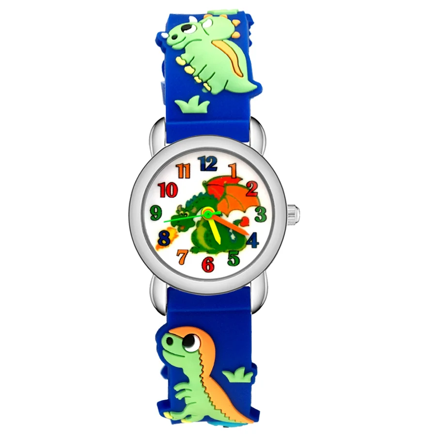Модные детские наручные часы с мультипликационным динозавром кварцевые 3D