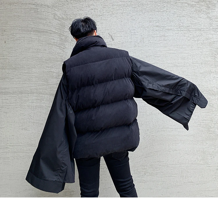 Men Sleeveless Cotton Padded Vest Jacket Winter Thick Parkas Outerwear Male Japan Streetwear Gothic Irregular Waistcoat Coat
