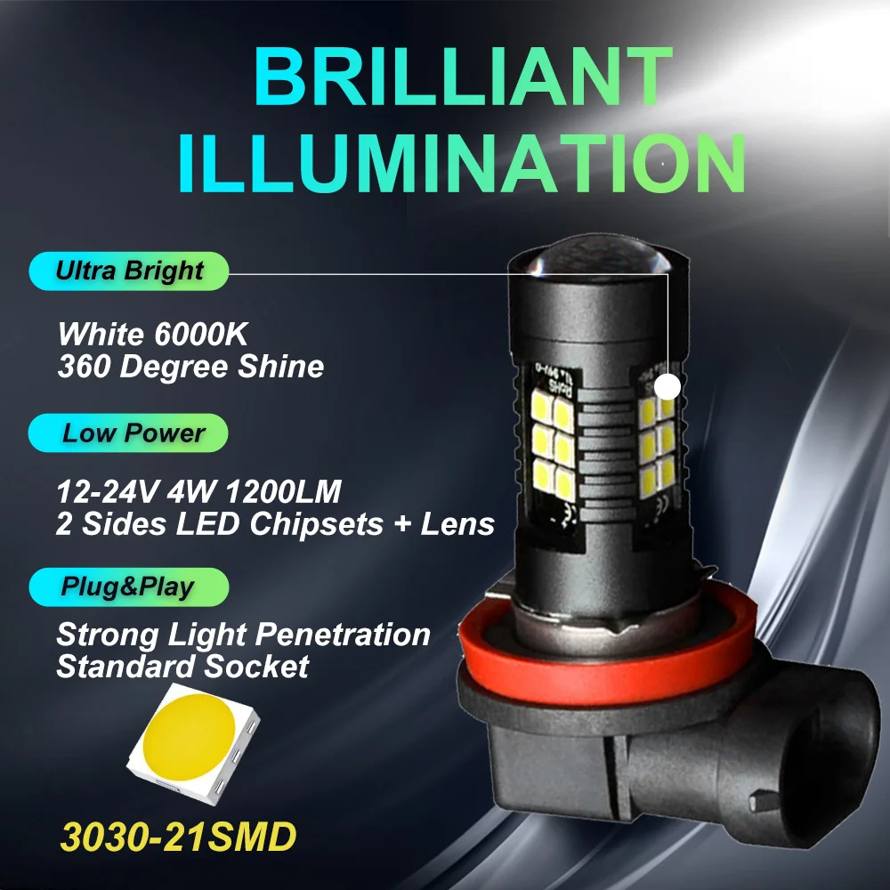 2pcs H8 H11 LED Bulbs HB4 9006 HB3 9005 H16 jp LED Fog Light Bulb
