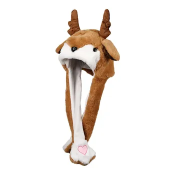 

Elk Hat Ear Moving Jumping Hat Funny Elk Plush Hat Cap for Girls Christmas Party