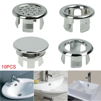 

10pcs Drain Cap Overflow Ring Accessories Basin Insert Durable Silver Trim Kitchen Round Plastic Bathroom Sink Cover
