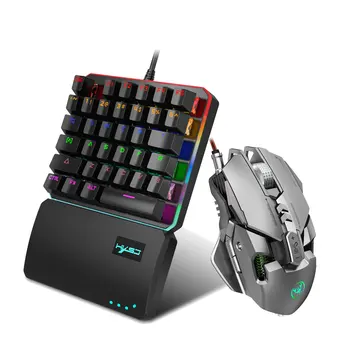 

V200 + J800 Chicken Keyboard and Mouse Set RGB Single Hand Keyboard Macro Programming Machinery Gaming Mouse