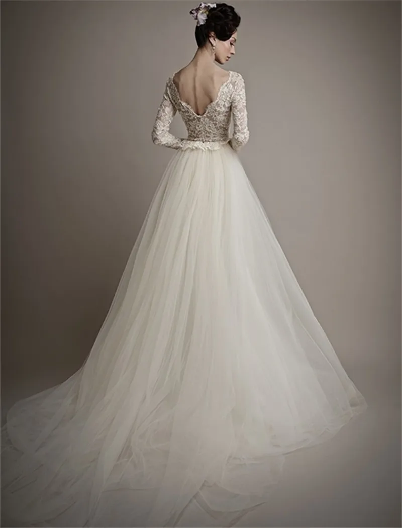 Vestido De Noiva кружевное свадебное платье с длинным рукавом винтажное свадебное платье с открытой спиной и шлейфом Robe De Mariage