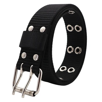 

2020 New Unisex Belt Solid Color Double Pin Buckle Nylon Men Belt Casual Fashion Women Belt Luxury Punk Belt Sturdy Waistban