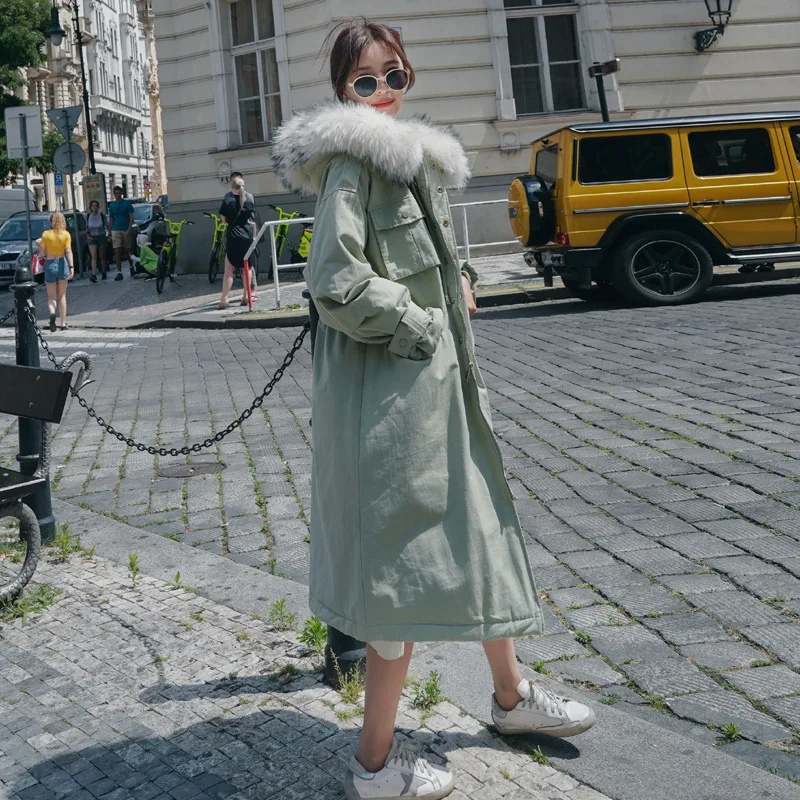 

Large Fur Collar Cotton Coat Women's Mid-length 2020 Winter New Style Korean-style Students Loose-Fit over-the-Knee Thick Cotton