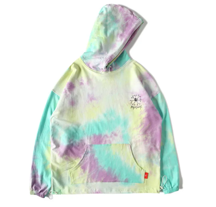 Aolamegs Men Hoodies Watercolor Pullover Casual Oversize Back Letter Print Hooded Sweatshirt Lovers Hip Hop Style Streetwear