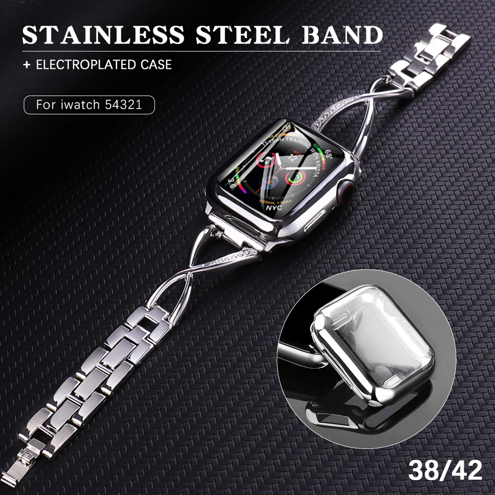 

Band + Case Metal For Apple Watch Strap Series 5 Strap 40mm 44mm 38mm 42mm Stainless Steel Bracelet iwatch 4/3/2/1 accessories