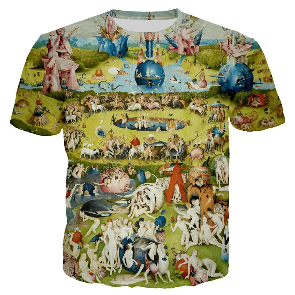 

Men T-shirt The Garden of Earthly Delights 3D Printed Women Shirt Fashion Short Sleeve Pullover Couple Streetwear Tops