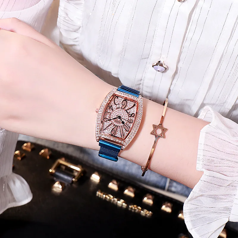 

Fashion Blue Watch Women Luxury Brand Fashion Rhinestone Female Quartz Watch Ladies Magnetic Waterproof Wristwatches reloj mujer