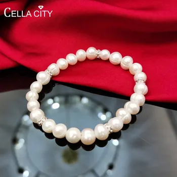 

Cellacity Classic design Silver 925 Jewelry Natural Freshwater Pearl Bracelet Elegant Gift for Mon's Birthday Anniversary Party