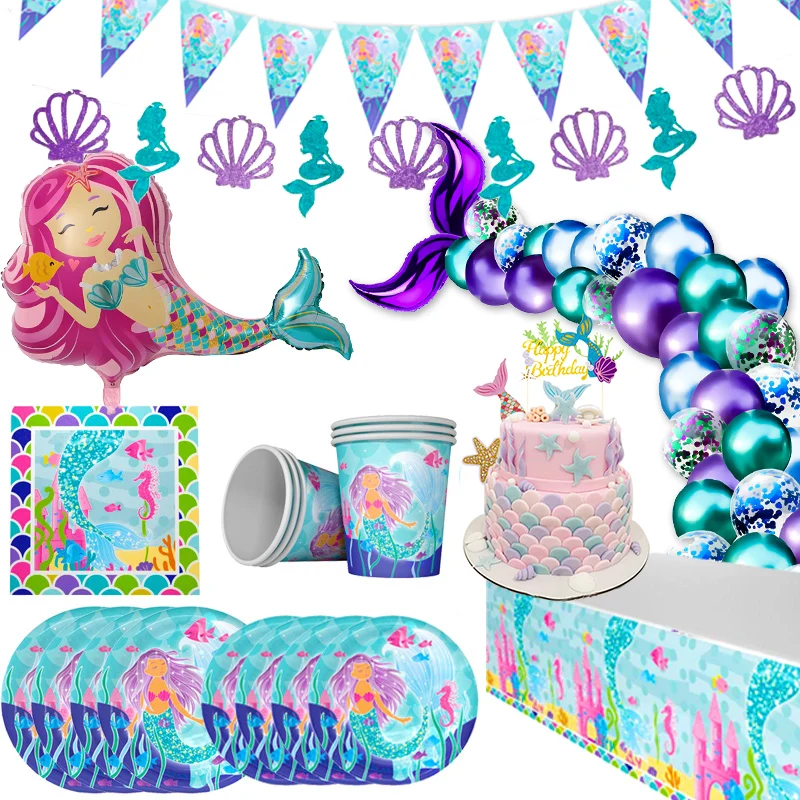

Joy-Enlife Little Mermaid Party Decor Mermaid Birthday Party Disposable Tableware Kit Under the Sea Girl First Party Supplies