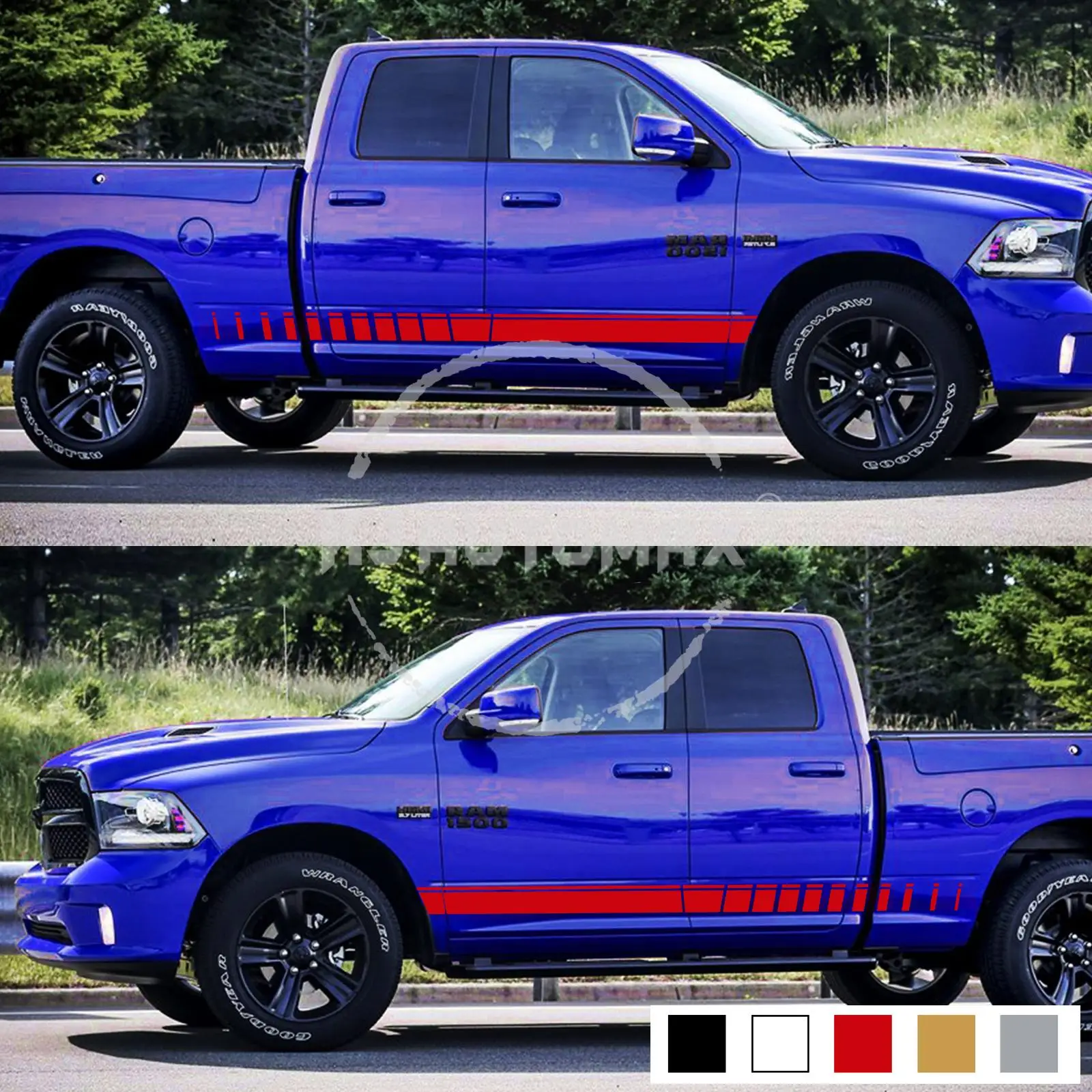 KJAUROMAX для Dodge Ram виниловая боковая полоса комплект Наклейка на дверь Молдинг защита порога черный серебристый белый Пять цветов на выбор