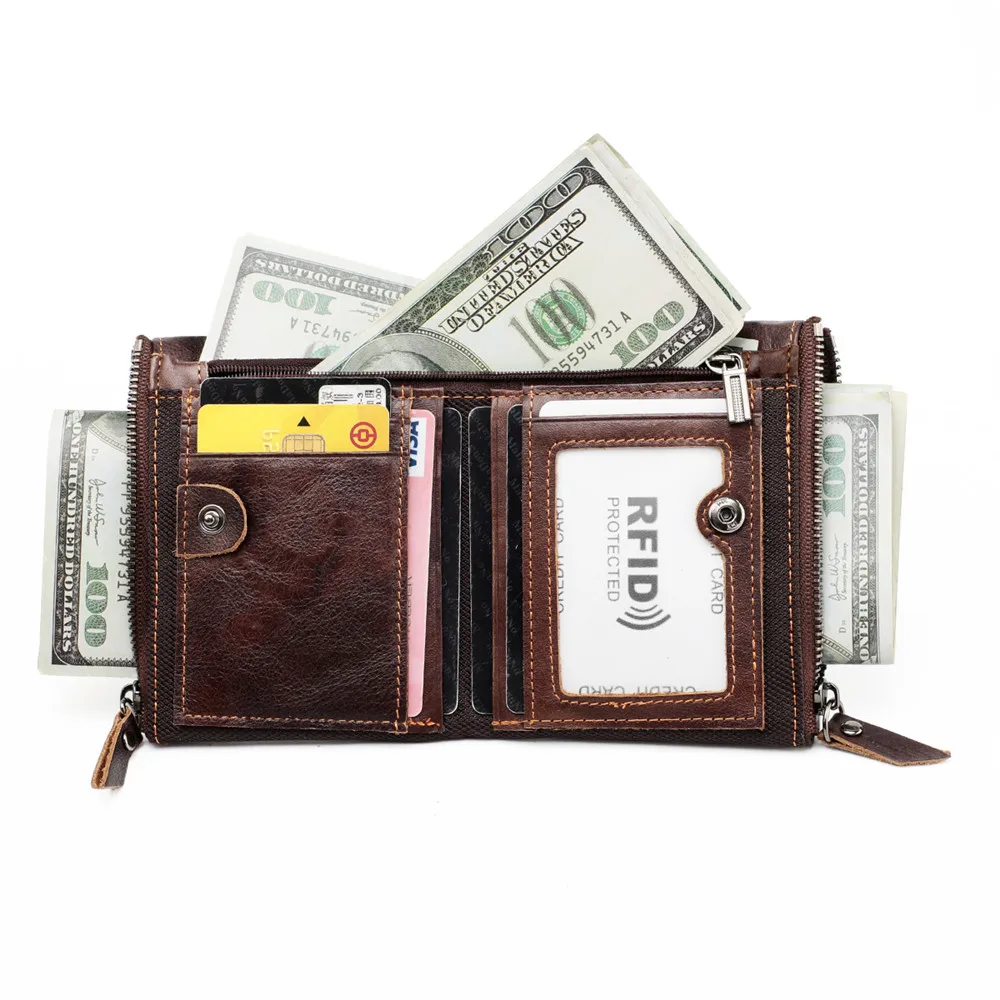 RETROGOO Genuine Crazy Horse Cowhide Leather Men Wallet Short Coin Purse Small Vintage Wallets Card Holder Female Clutch Cartera 6