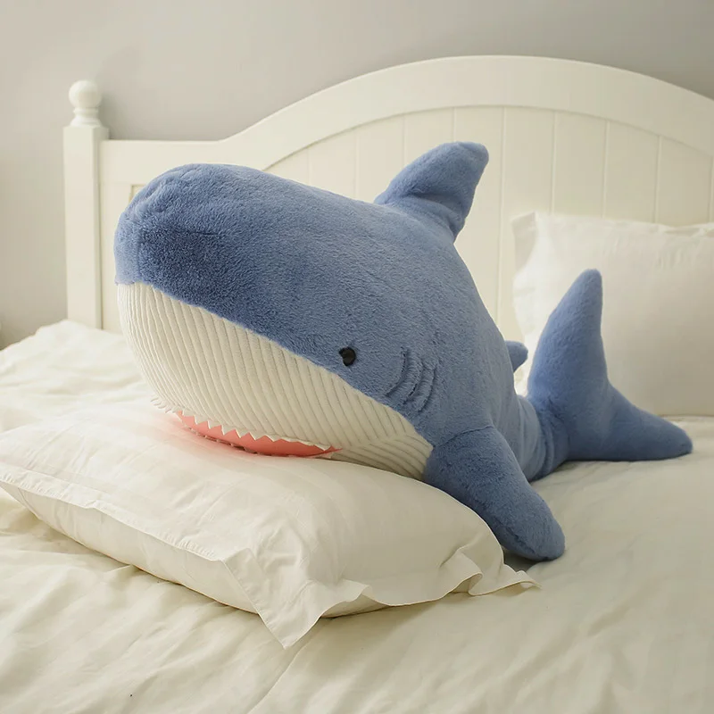 Giant Shark poduszka wypchane zwierzę niebieski rekin poduszka kreskówka  poduszka do spania wygodny uścisk zabawkowy rekin prezenty do dekoracji  domu - AliExpress