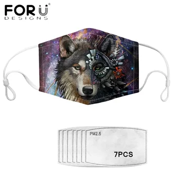 

FORUDESIGNS Fashion Cool Art Wolf Printed Face Masks wiyh Anti-Dust PM 2.5 Active Carbon Filters Washable Muffle Mouth Cover