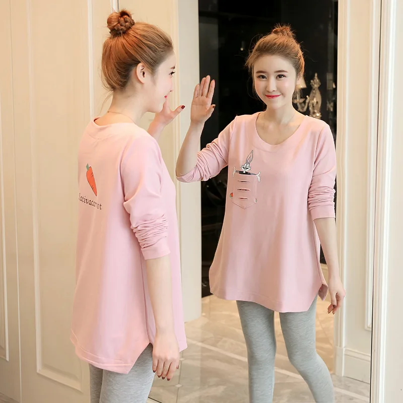 

2018 Pregnant Women Spring And Autumn Large Size Maternity Clothes Spring And Autumn Long-sleeved Sweater Versatile Tops Base Sh