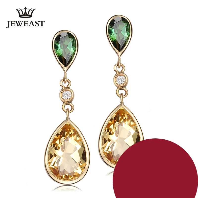 

Natural red tourmaline 18K Pure Gold Earring Real AU 750 Solid Gold Earrings Diamond Trendy Fine Jewelry Hot Sell New 2019