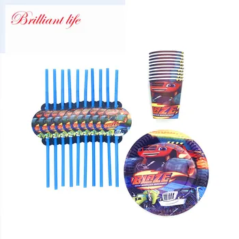 

30/60 pcs Blaze And The Monster Machines Paper Cups Plates Straws Birthday Party Cartoon Disposable Decoration Tableware Supply