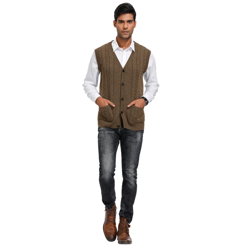 Men suit vest fashion fashion Sleeveless Plaid Checks Mens V-Neck Sweaters vest Loose Solid Button Fit Knitting Casual Clothing