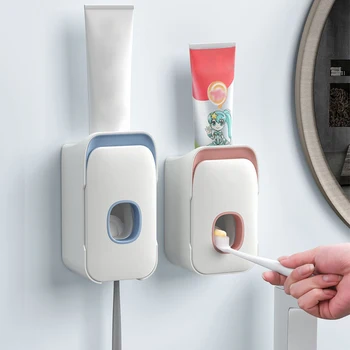 

Automatic Toothpaste Dispenser Wall Mount Toothpaste Squeezer Stand Toothbrush Holder Rack Bathroom Accessories