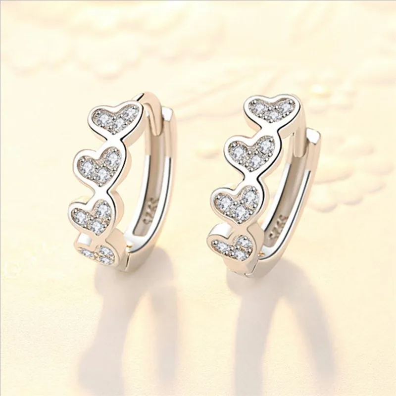 Shining Zircon Heart Design Hoop Earrings Female Jewelry Charm Silver 925 Women Earring Accessories Girls Princess Birthday Gift