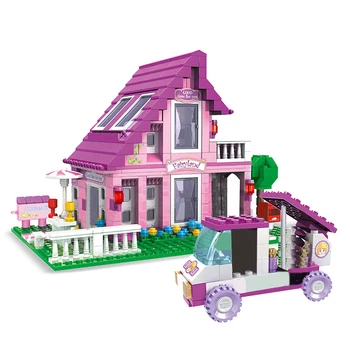 

576Pcs DIY Small Particles Building Block Play Pink House Educational Toy without Carton Box