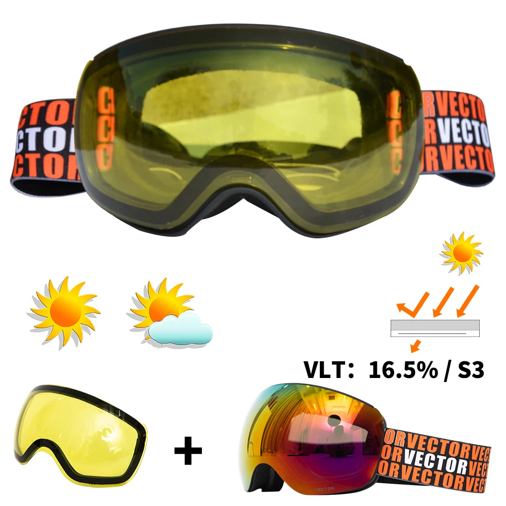 Color 2 n Lens OTG лыжные очки для сноуборда сменный Магнитный желтый объектив для женщин и мужчин лыжные очки маска UV400 защита от снега очки - Цвет: Color 2 n Lens