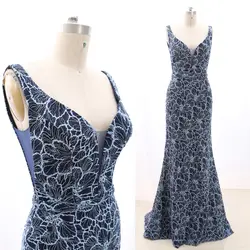MACloth темно-синее платье-футляр с v-образным вырезом длиной до пола, длинное кружевное платье с кристаллами для выпускного вечера M 267906