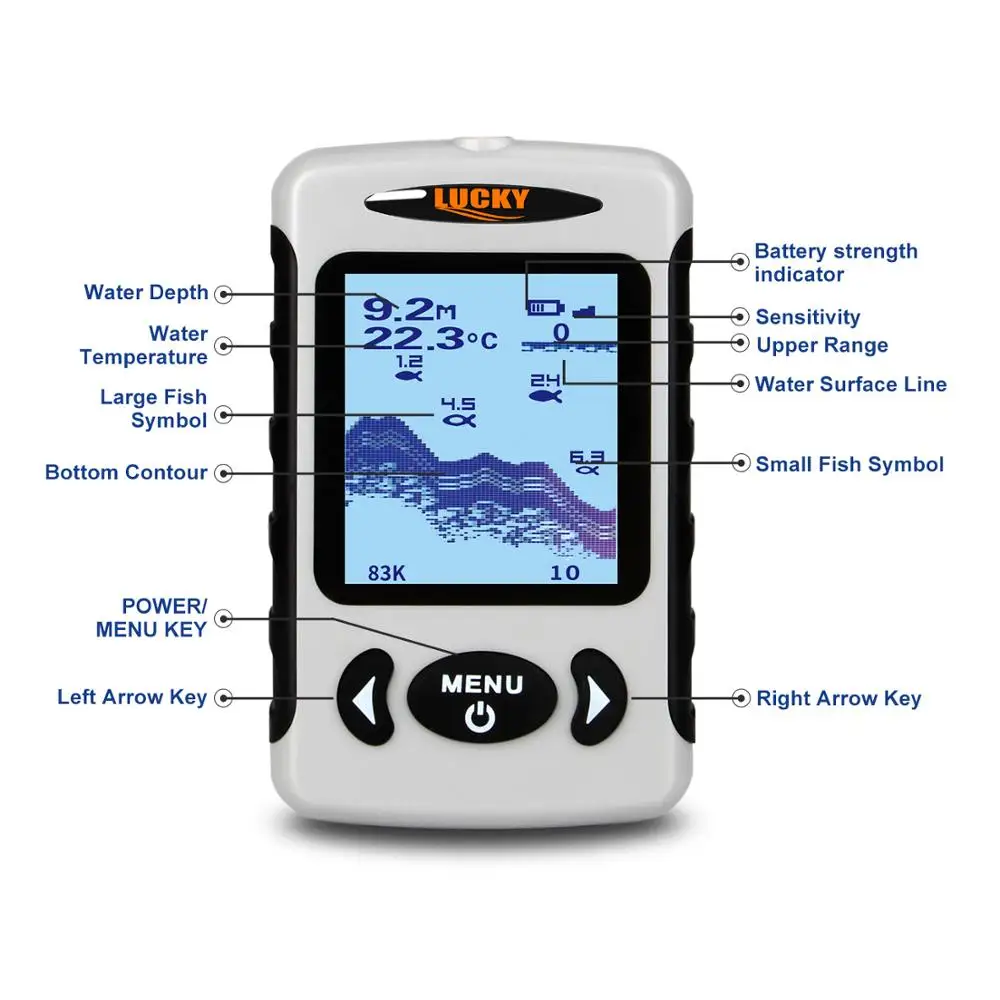 2.2inch LCD Portable Fish Finder 200KHz/83KHz Dual Sonar Frequency 100M for Ice Fishing