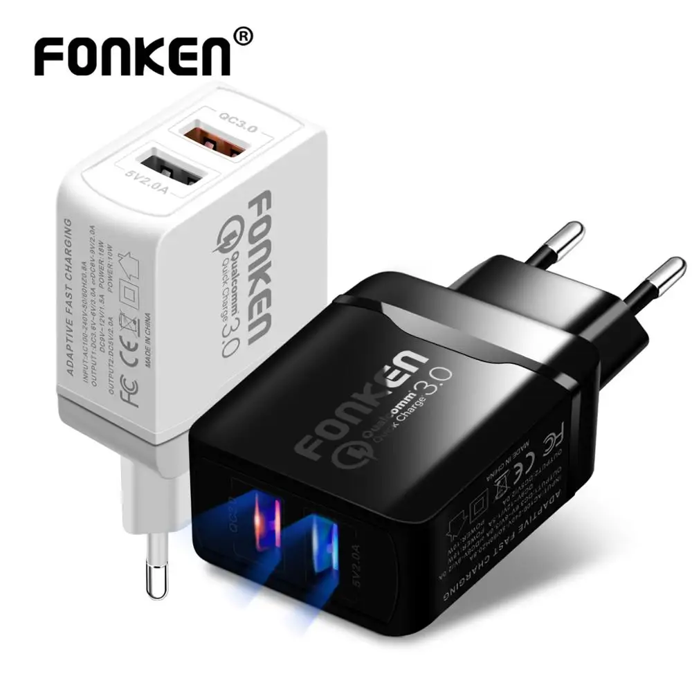 FONKEN Dual USB зарядное устройство Quick Charge 3,0 зарядное устройство для телефона 28 Вт 2 порта QC3.0 портативный дорожный настенный адаптер для мобильного планшета Android