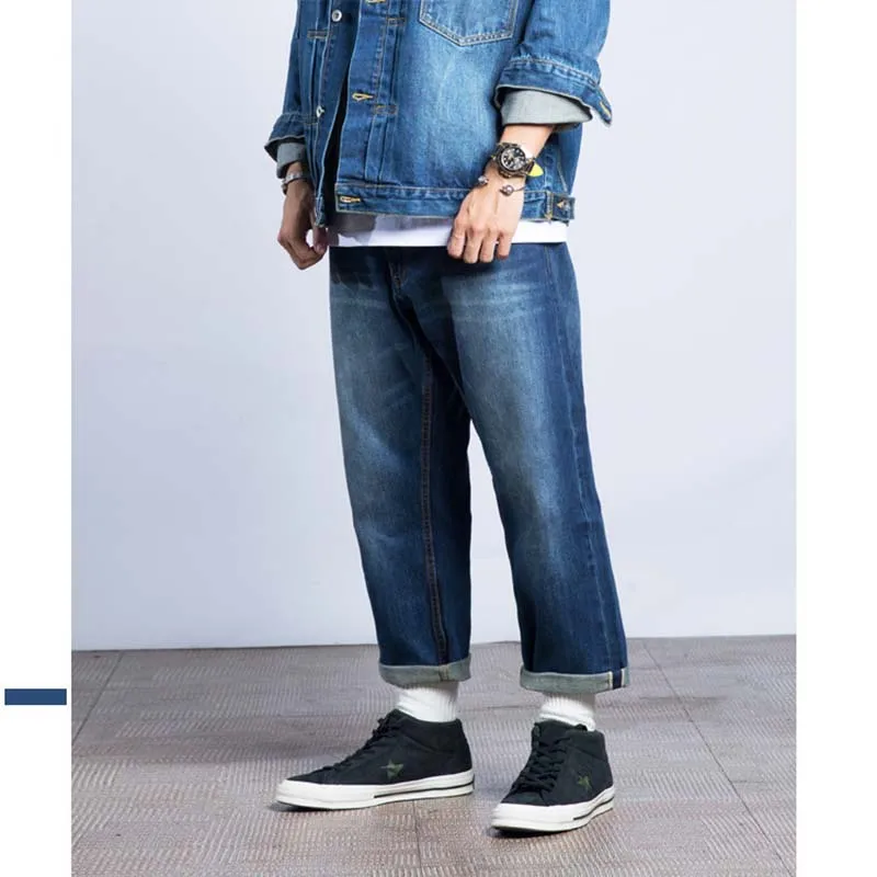 Tide Fashion Для мужчин повседневные джинсы Прямые Свободные мешковатые потертые джинсы брюки-шаровары в стиле хип-хоп винтажный скейтборд под старину с брюками